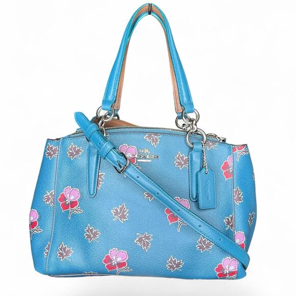 Coach Christie Carryall Teal Wildflower Leather satchel crossbody shoulder bag - Picture 8 of 11